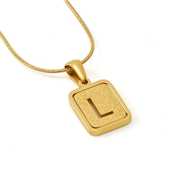 Colier cu pandantiv cu 26 de litere placat cu oțel inoxidabil cu design lanț șarpe rotund