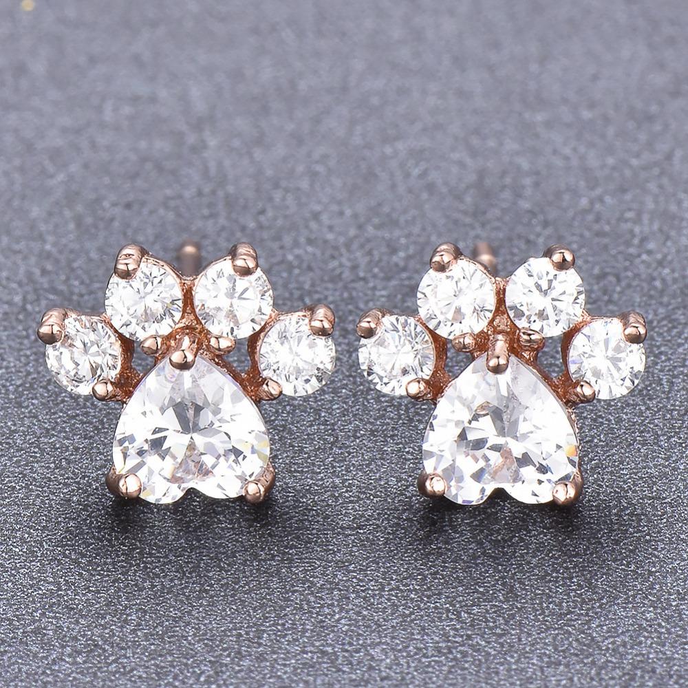 White Peach Heart Footprints Earrings Small Claws Earrings Fashionable Accessories