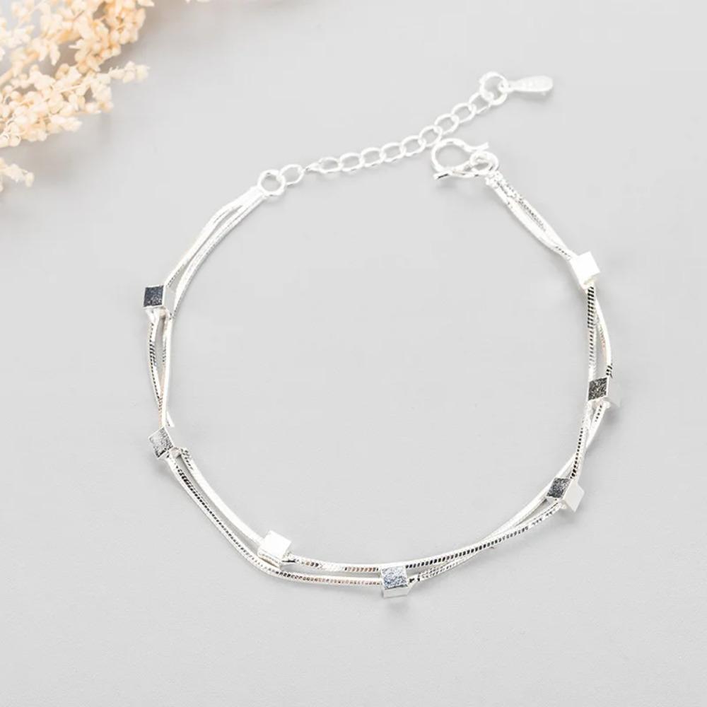 925 Silver Double Love Heart Hollow Beads Bracelet Adjustable Romantic Jewelry for Women Fashion Classic