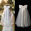 Bowknot Ribbon Bridal Veil White Tulle Shawl Beautiful Bridal Headdress  Women's Wear