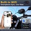 2K HD Motorcycle Dash Cam with WiFi, Image Stabilization, and IP66 Waterproof.
