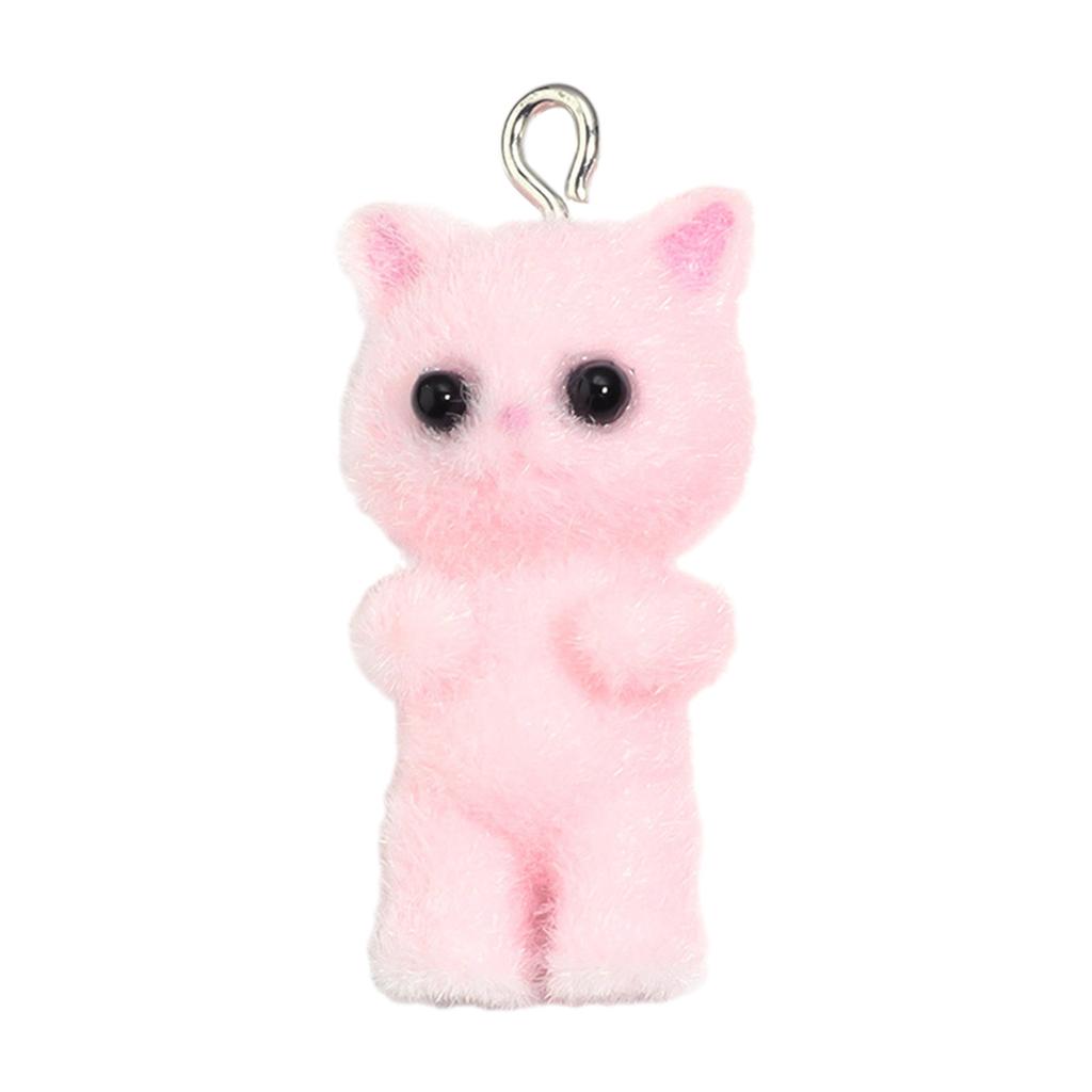 Cat/Bear Doll Keychain Flocking Toy Pendant Keyring Stuffed Animals Couple Key Rings Ornament for Bag Phones Keys