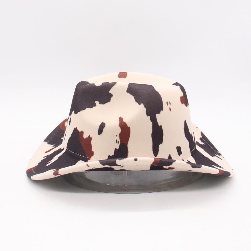 Western Cowboy Hat Jazz Style Retro Cow Pattern Printed Upturned Brim Hat Sunshade Sunscreen Mountaineering Hat