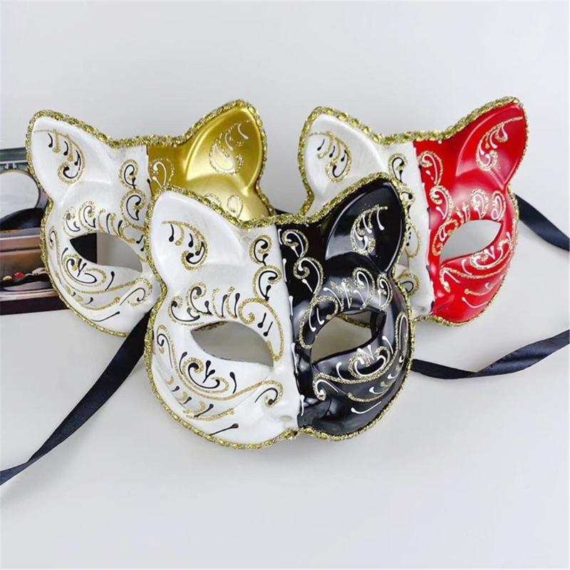 Maskenkatzen Maske Halloween Katzen Gesichtsmaske, Tier-Cosplay-Maske aus Kunststoff für Damen Herren Halloween Maskenball Party