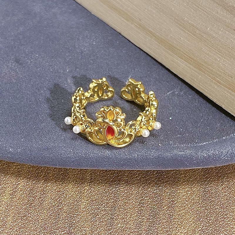 French Court Medieval Light Luxury Colored Treasure Red Zir*****Pen Ring Fashion Niche Light Luxury High-End Ring Woman