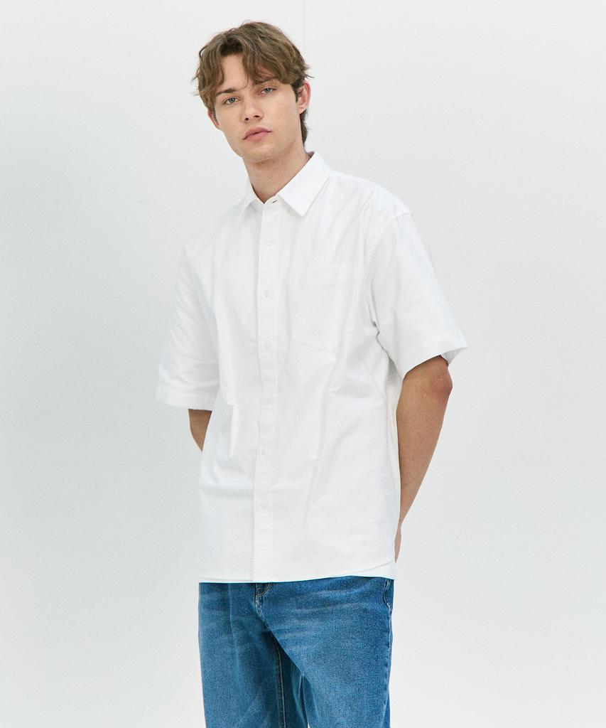BASIC HOUSE Oxford Semi-Overfit Short Sleeve Shirt White Lzws3101