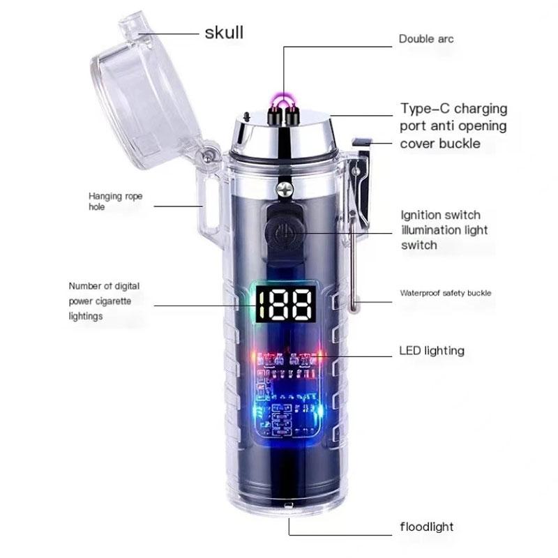 Rechargeable EDC Flashlight Portable Double Arc Lighters Keychain Light Outdoor Camping Hiking Gadgets Electric Lighter