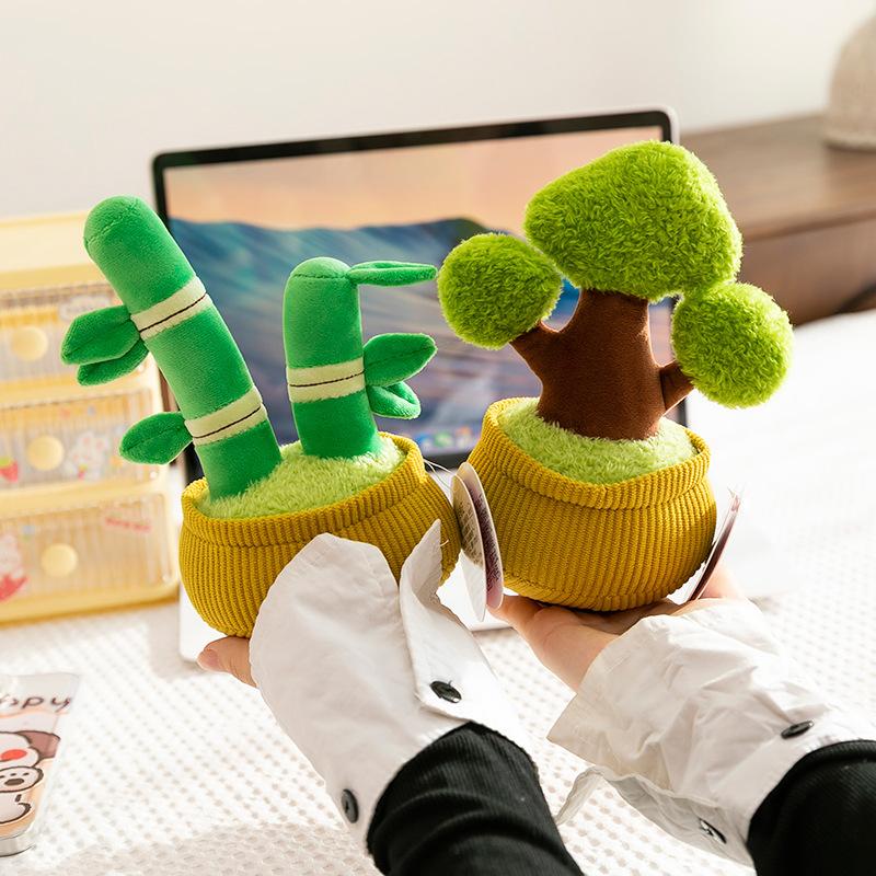 Simulation fragrance plush potted persimmon sunflower bamboo fortune tree doll living room office ornament gift female