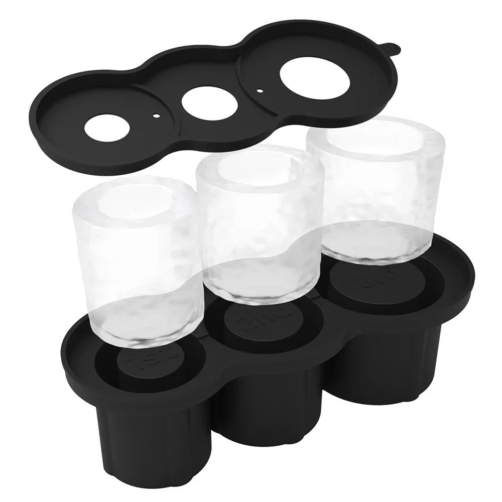 3 Hole Ice Cube Tray Ice Mold Food Grade for 20 30 40oz Stackable with Lid Easy Release Reusable Silicone Ice Tray Space Saving