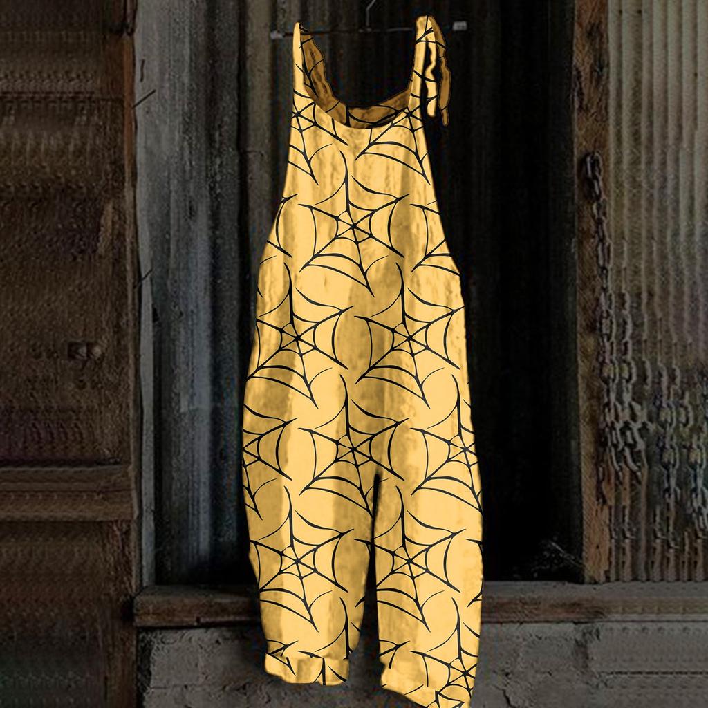 Kombinezon damski Halloweenowy nadruk Casual Luźny pasek na ramię w stylu vintage Bawełniana pościel