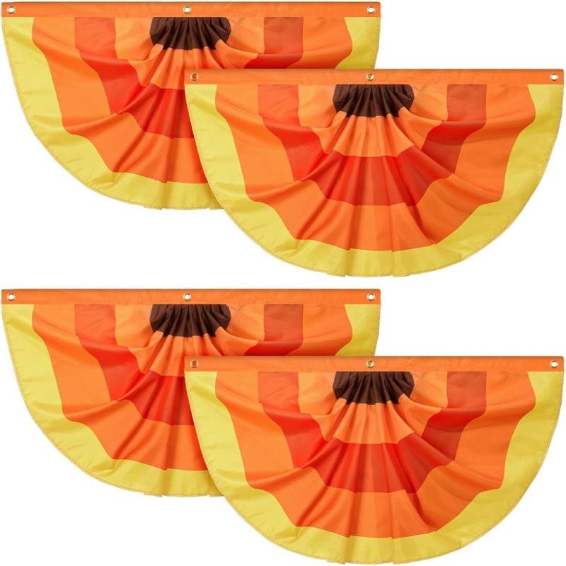 Double Thanksgiving Fan for Yard Decors 3 Reinforced Eyelets Durable Polyester Seasonal Hanging Bauble 1.5x3