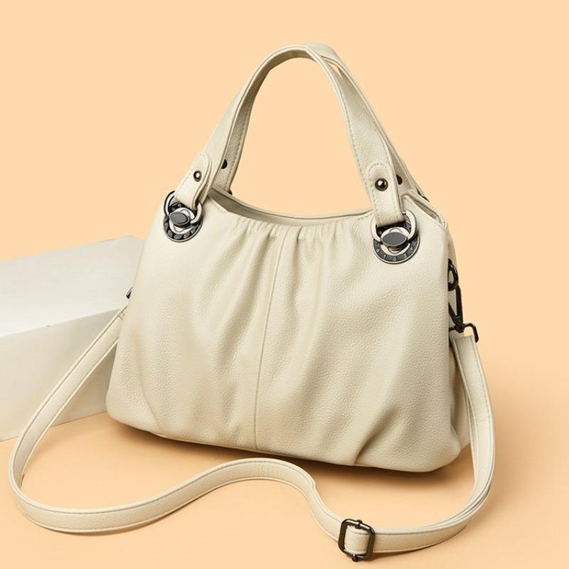 Ladies' Simple Solid Color Tote Bag, Fashionable Pleated Shoulder Bag, Multi Pocket Casual Daily Crossbody Bag Suitable for Daily Use and Shopping