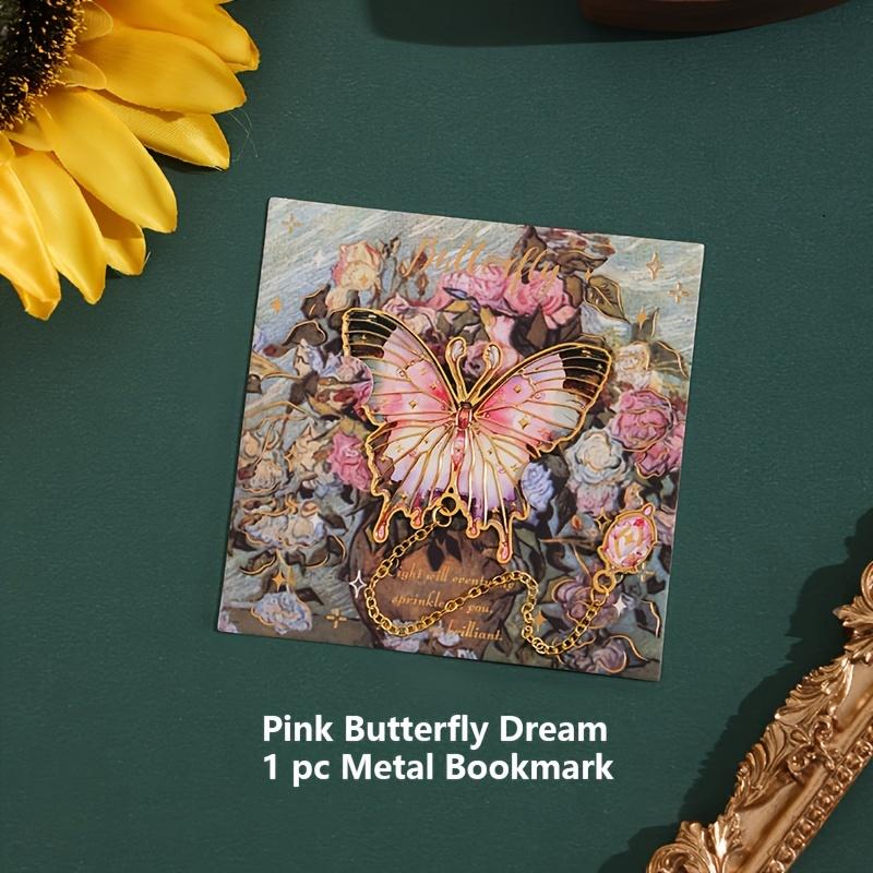 

One Vintage-Style Metal Bookmark Featuring Colorful Butterflies, Complete with A Metal Chain Pendant