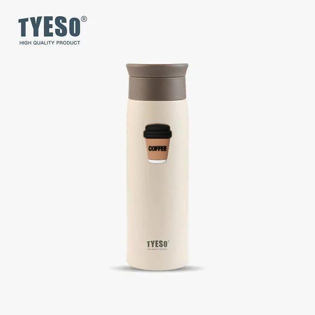 Tyeso 500ml Portable Thermoses Stainless Steel Insulated Water Bottle Simple Round Shoulder Travel Mug Frosted Style Design with Coffee Sticker