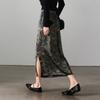 Design Sense Printed High Waisted Split Skirt 2026 Spring Fashion Commuting Versatile Mid Length Straight Tube Skirt