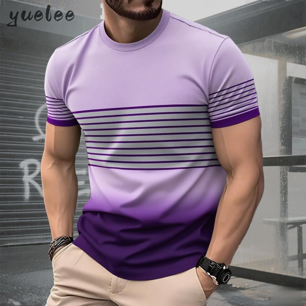 Men's T-shirt Summer Fashion Short Sleeved Top Stripe Printed Style Men's Clothing T-shirt Simple Men's Clothing