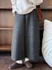 Damen Retro Karo Woll Cropped Weitbeinige Hose - 80% Wolle, Verdickt für den Winter