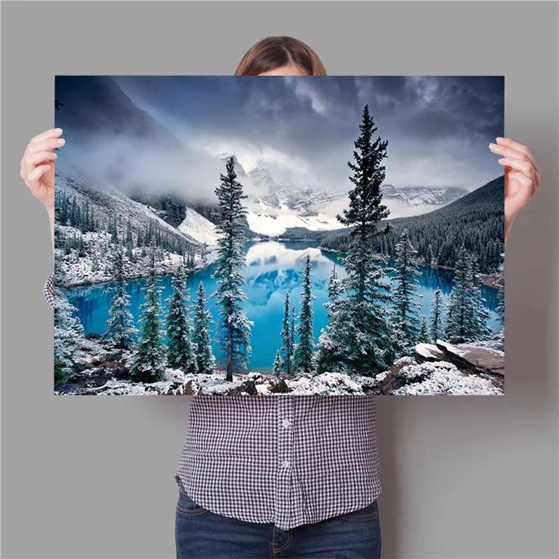 Modern Beautiful Nature Landsscape Canvas Painting Forest Mountain Lake Aurora Mural Prints Poster for Living Room Home Decor