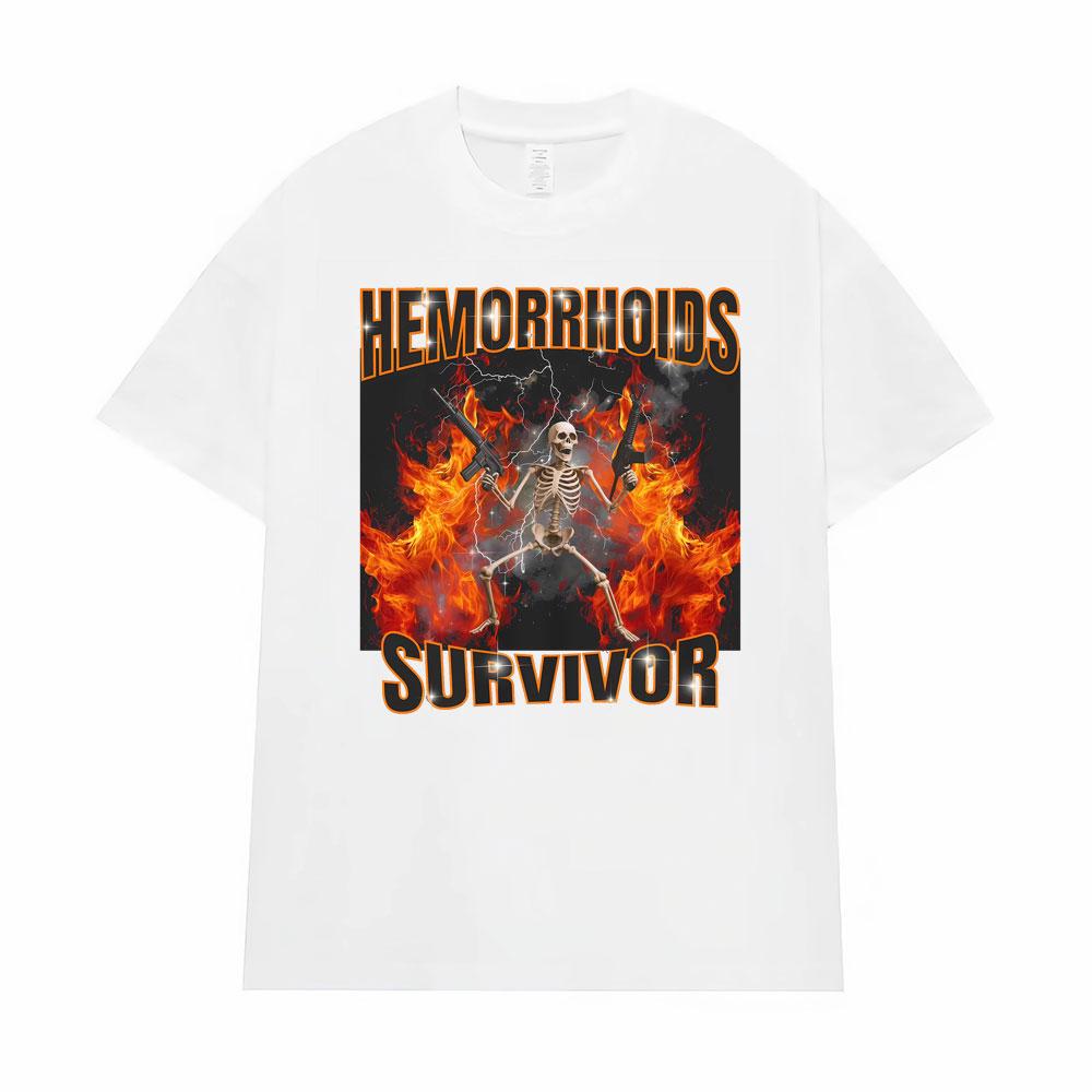 Hemoroidy Survivor Gen Z Humor Prokleté Grafické Tričko pro Muže Ženy Retro Gotické Tričko Oversized Volné Vysoce Kvalitní Trička