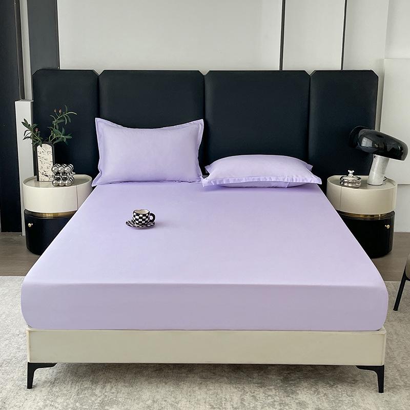 Solid Color Washed Cotton Fitted Sheet with Non-Slip Design and Skin-Friendly Pillowcase