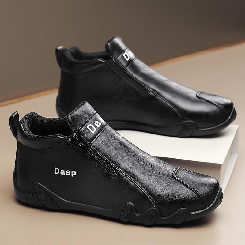 One-pedal men's shoes winter fur integrated velvet warm cotton shoes men's leather waterproof and non-slip soft-soled beanie shoes