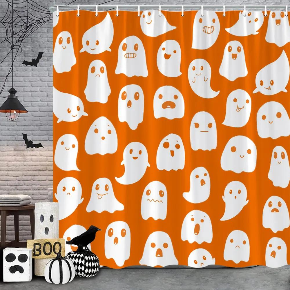 Halloween Shower Curtain Skulls Bats Blood Handprints Horror Ambience Holiday Gift Polyester Fabric Bath Curtains Bathroom Decor