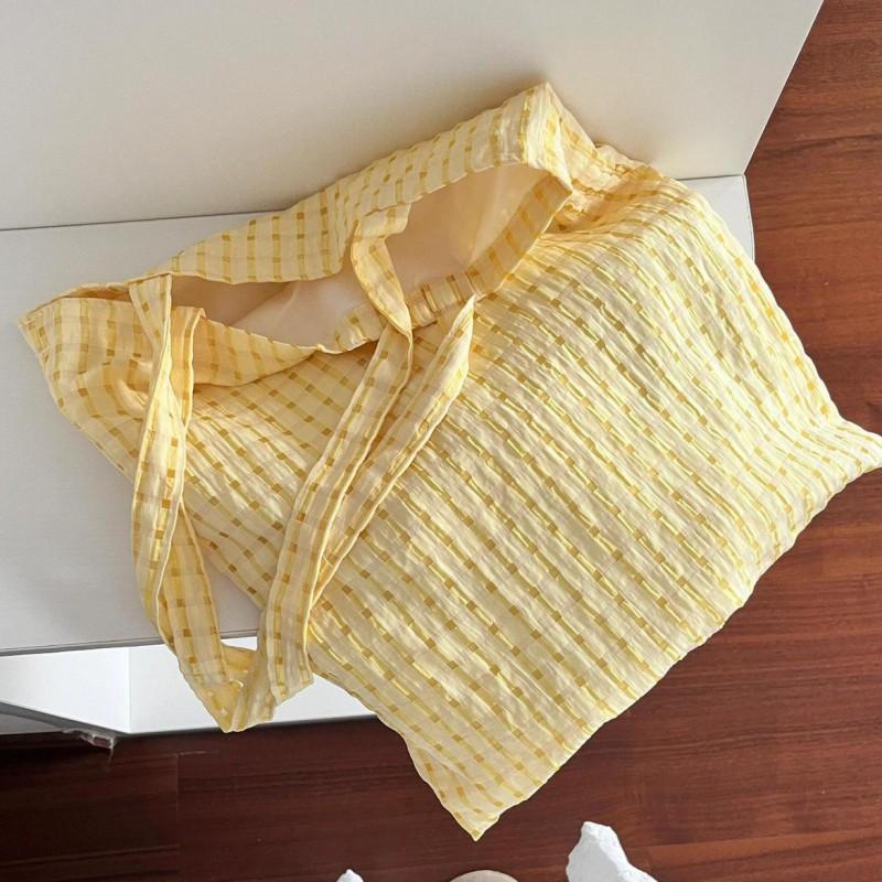 

Niche Art Thin All-matching Fairy Bag Yellow Bubble Plaid Shoulder Japanese Small Fresh Cloth
