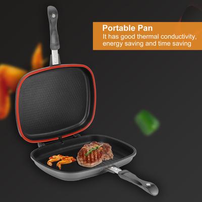 Sartén de Doble Cara Sartén Parrilla Sartén para Freír de Doble Cara Portátil Mango Anti-Quemaduras Suministros de Cocina Olla Parrilla 32cm/12.6in Sartén Portátil