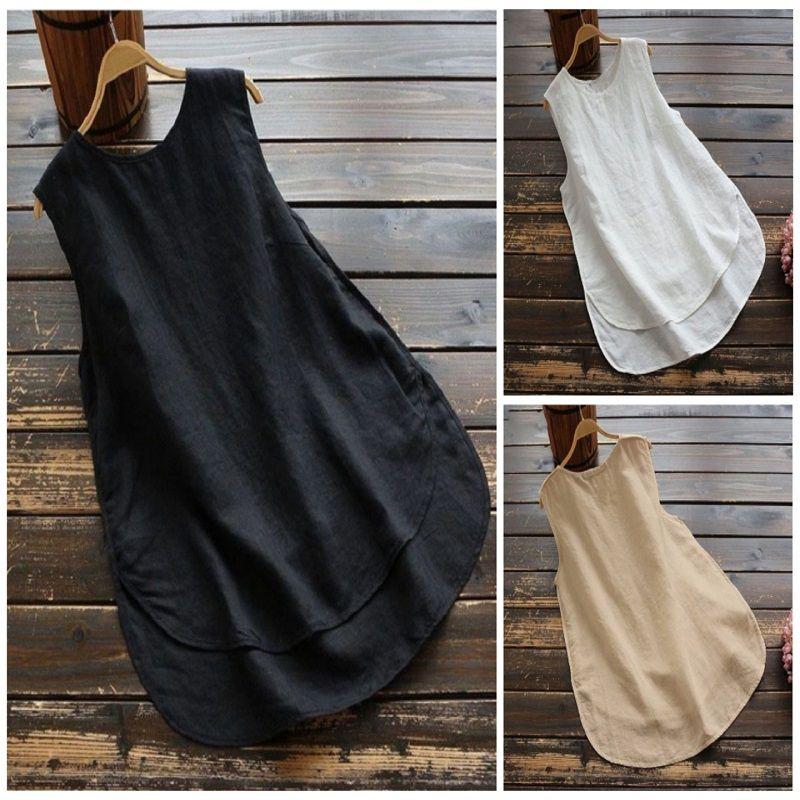 Zanzea Donna Taglie Forti Canotta Basic Senza Maniche Larga Monocolore Per Comfort Stilosa in Estate
