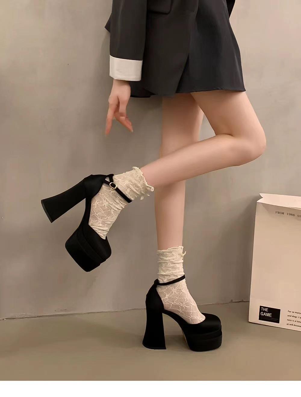 

12cm Wedding Shoes & Dress Accessories | Petite-Friendly Thick-Heel Cake-Soled Waterproof Platform Mary Janes 35 чёрный