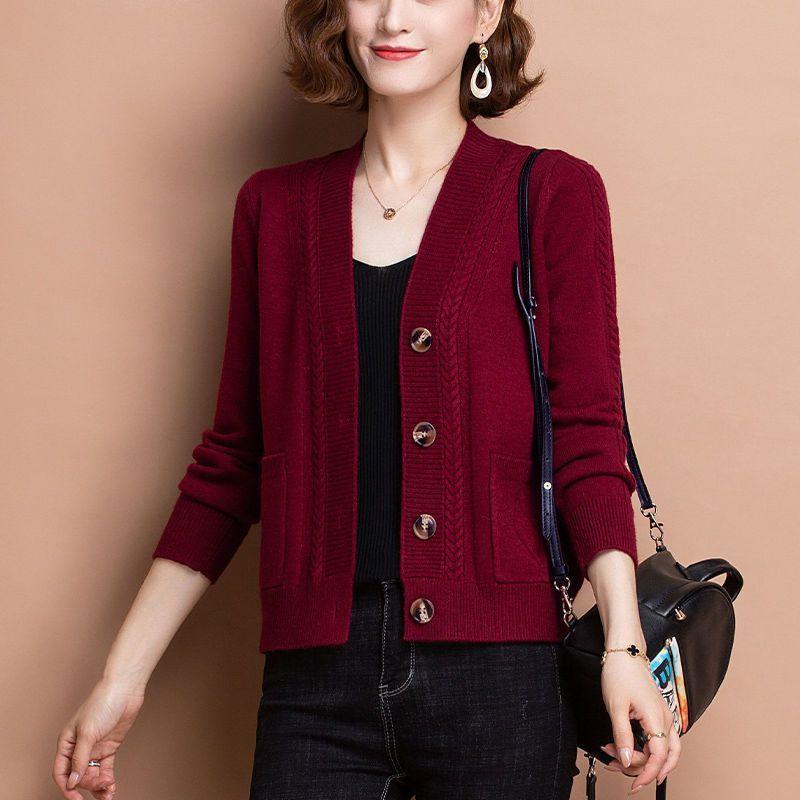 Faionable V-Ne Color Knitted Woolen Coat Women's Loose Large Size Camere Sweater Cardigan Autumn Winter