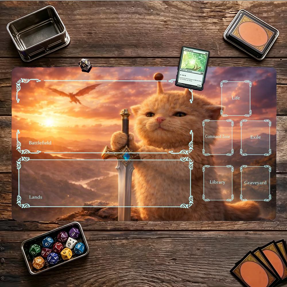 Magical Alien Cat Warriors Mouse Pad Playmat 24X14 Mtg Tcg Office Desk Mat For Work Game Pc Laptop Rug Carpet Mousepad