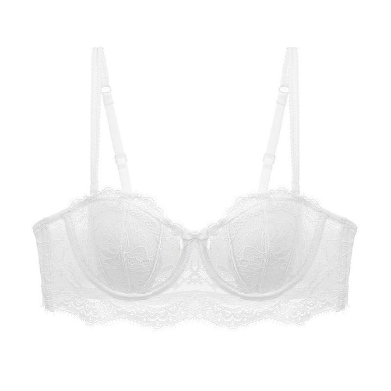 French Style Lace Half Cup Bra With Removable Straps Underwire Support Large Breasts Anti-Slip Back Design