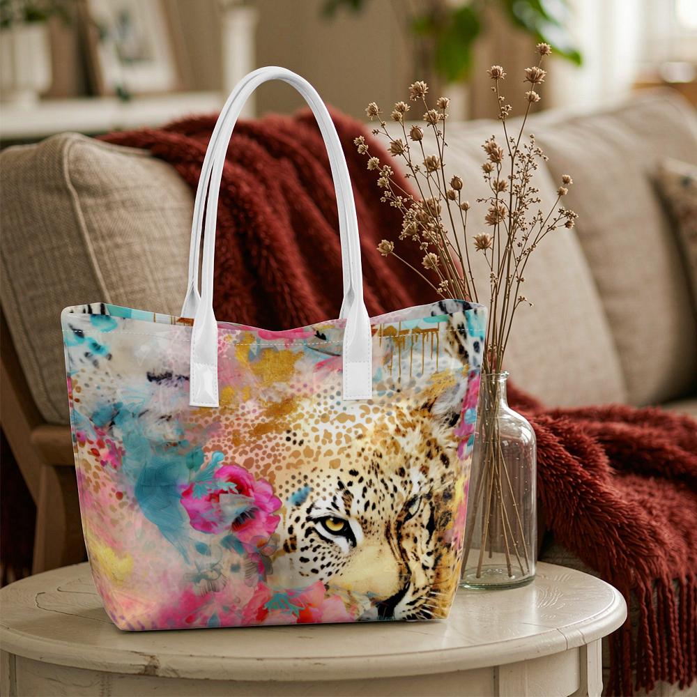 Watercolor Leopard Print Casual Tote Bag Lightweight Fashion Daily Shoulder Bag for Women Outdoor Shopping Travel