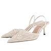 Elegant Mesh Embroidered Flowers Designer Heeled Sandals Women 2025 Summer Sexy Slingback Pointed Toe Thin High Heels Dress Shoe
