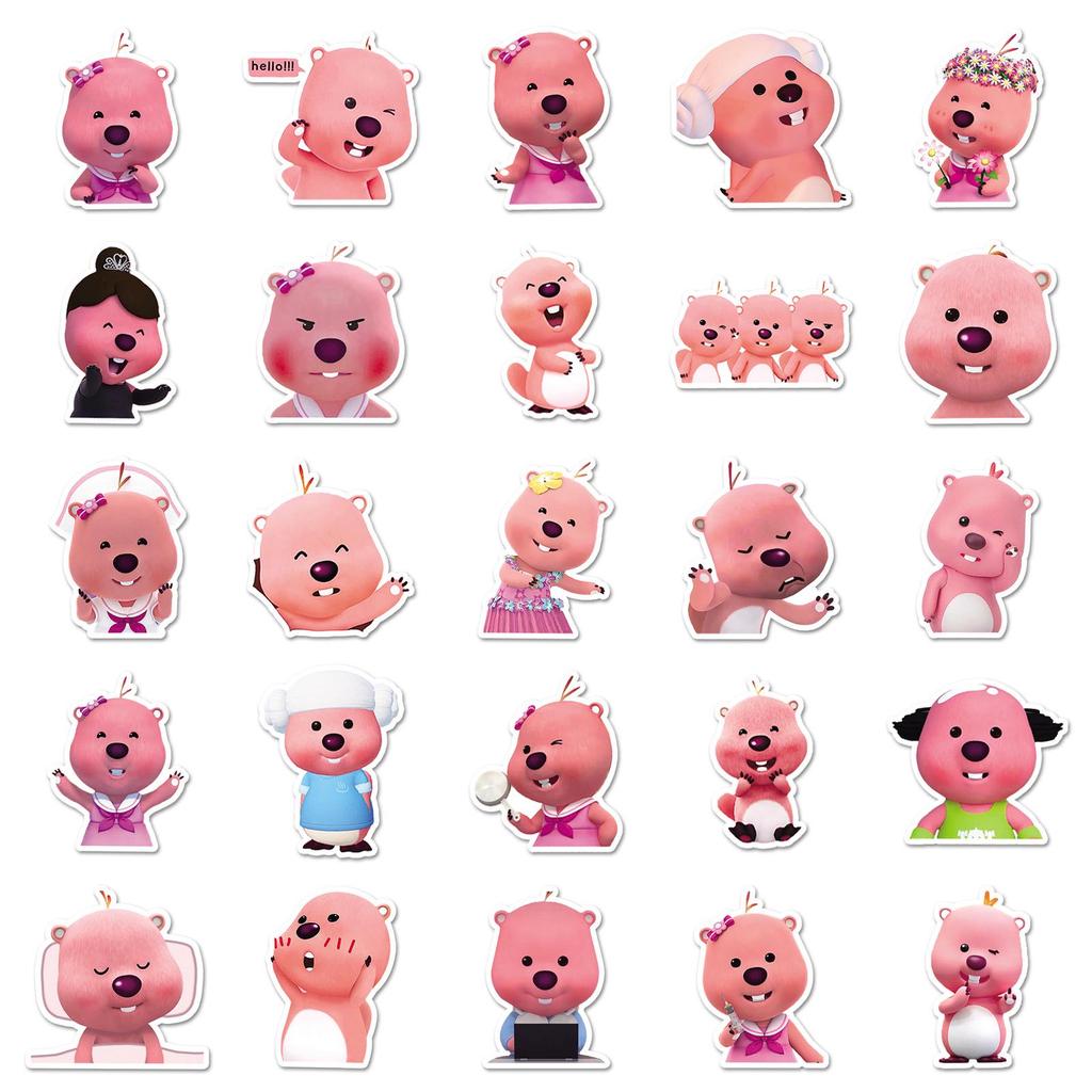 50 Sheets Loopy Pink Beaver Ruby Graffiti Waterproof Decorative Stickers for Children's Phone Cases, Journals, and Milk Tea Cups