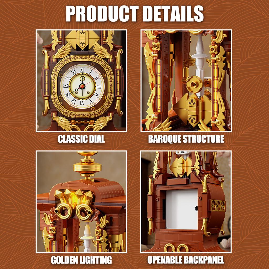 Non-Toxic 879Pcs Vintage Clock Building Blocks Toys Model Vintage Clock Assemble Puzzle Bricks Toy Sets For Kid Desktop Ornament Gifts
