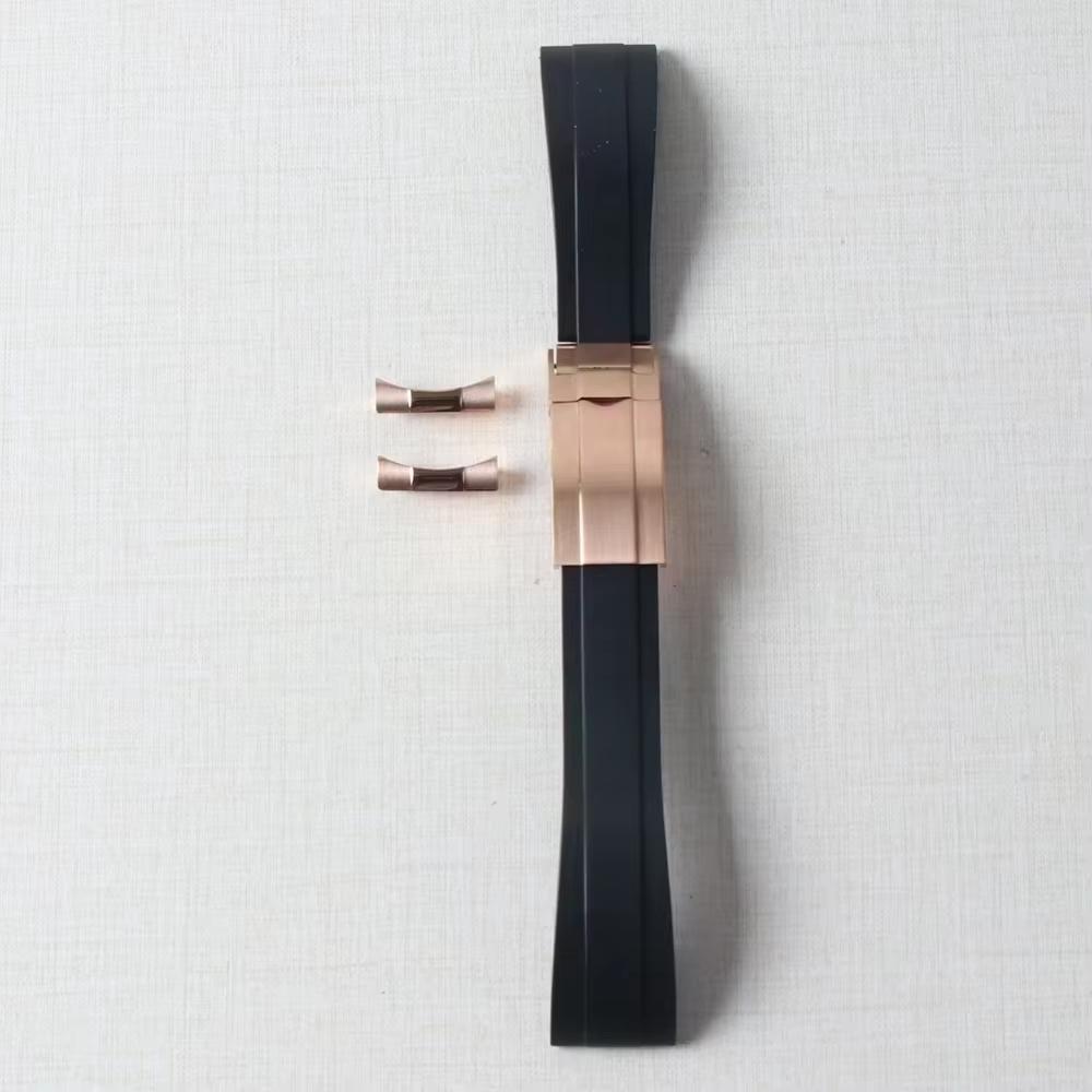 20mm Rubber Watch Band For Yacht-Master Seiko Daytona Submariner Curved End Strap With Endlink Buckle Black Silicone Bracelet