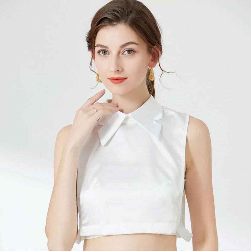 Chiffon Solid Color Lapel False Collar Detachable Blouse Dickey Collar Half Shirt Fake Collar for Women and Girls Favors