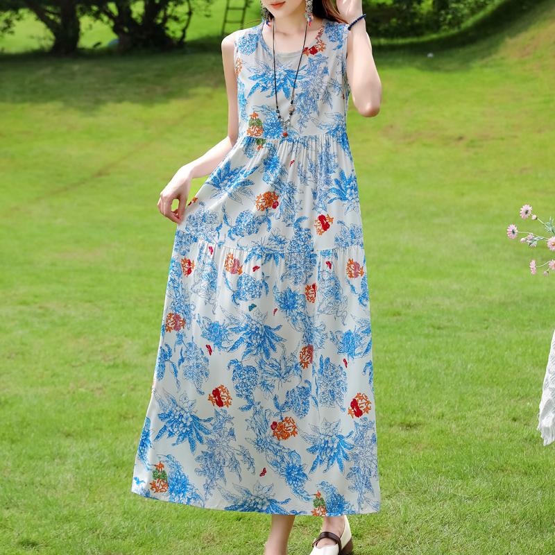 Vestido sin mangas de talla grande para mujer, vestidos largos casuales sueltos, ropa de verano vintage