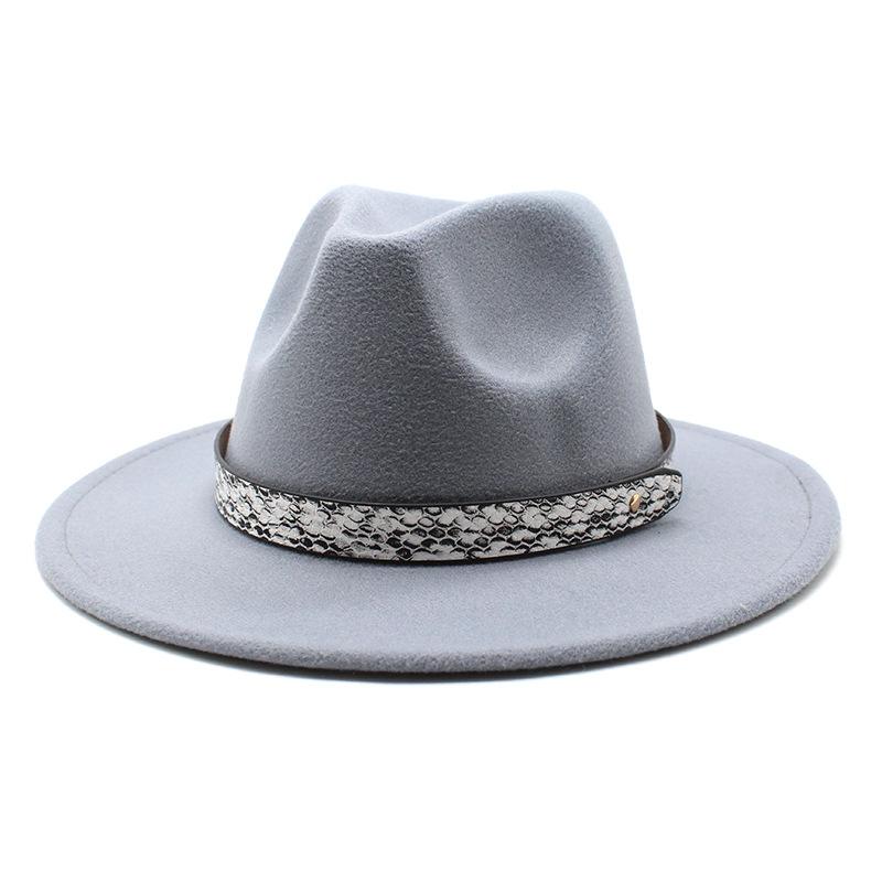 Seasonal White Big Eaves Hat Flat Edge Top Hat Men'S And Women'S Woolen Jazz Hat Lmn173