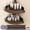Walnut Corner Bathroom Shelf for Cosmetics, No-Drill Triangle Stand.