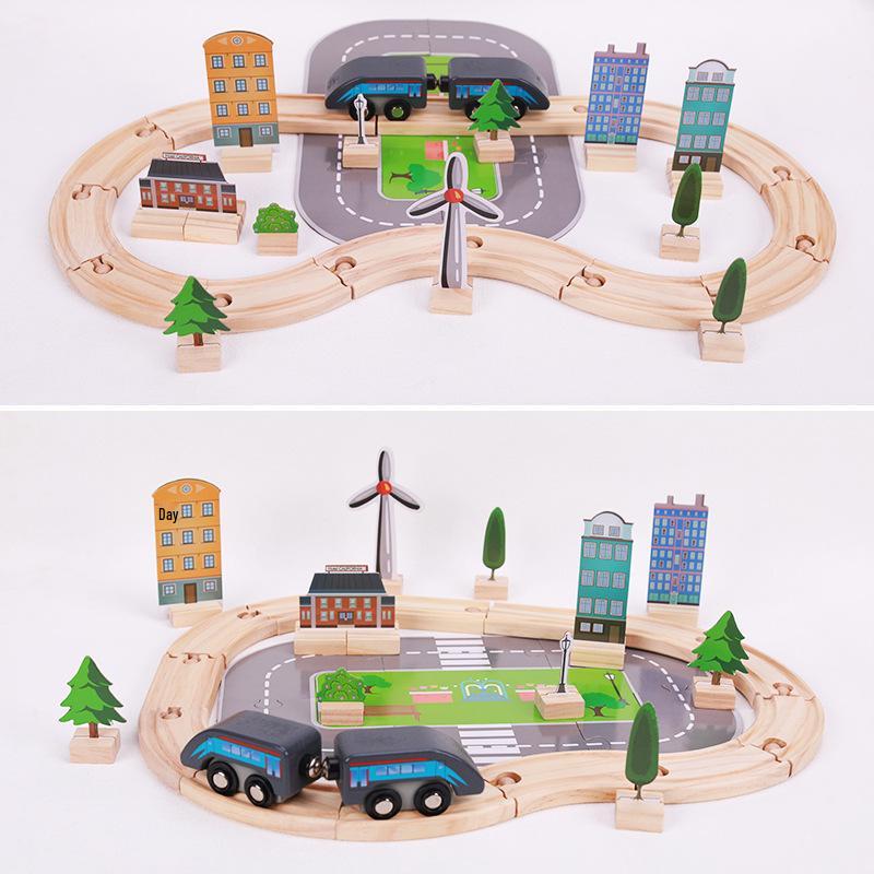 Children s Wooden Train Track Set - 46pcs Educational Model Building Blocks