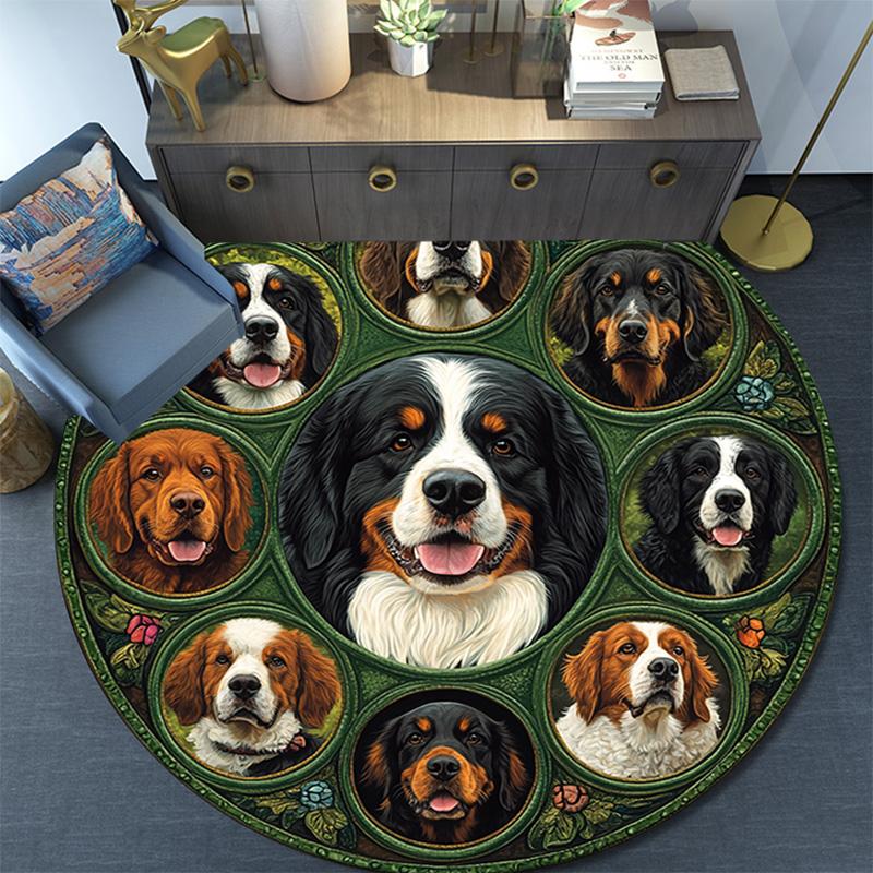 Berner Sennenhund Runder Teppich, Teppich für Wohnzimmer Schlafzimmer Sofa Spielzimmer Dekor, Rutschfeste Fußmatte