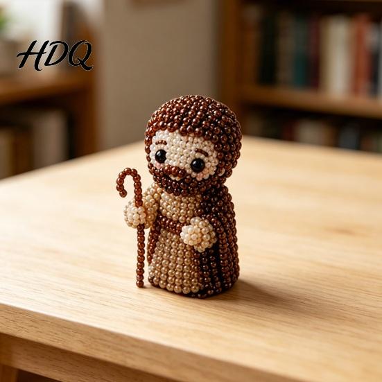 Beginner Beading Kit Nativity DIY Kit Cute 3D Mary Joseph Baby Jesus Bead Craft Set for Parties with Colorful Beads Accessories Holy Family
