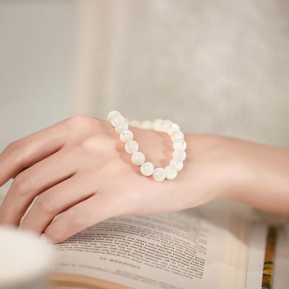 Xiaomi Natural Mother-of-pearl Elastic Bracelet, Exquisite, Stackable, with White Shell Beads, for Women, Simple and Elegant Jewelry.