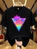 Wds0147 Palm Tree Sunset Triangle Graphic Plus Size Unisexs Printed Crew Neck Tshirt Summer Casual Short Sleeve Street Style