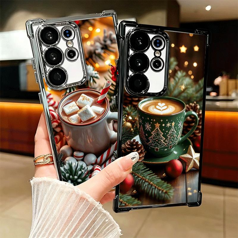 Winter Coffee Christmas Theme Plating Phone Case For Samsung Galaxy S24 S25 FE S26 Edge S23 Ultra S22 S21 Plus S20 Anti-Fall Air
