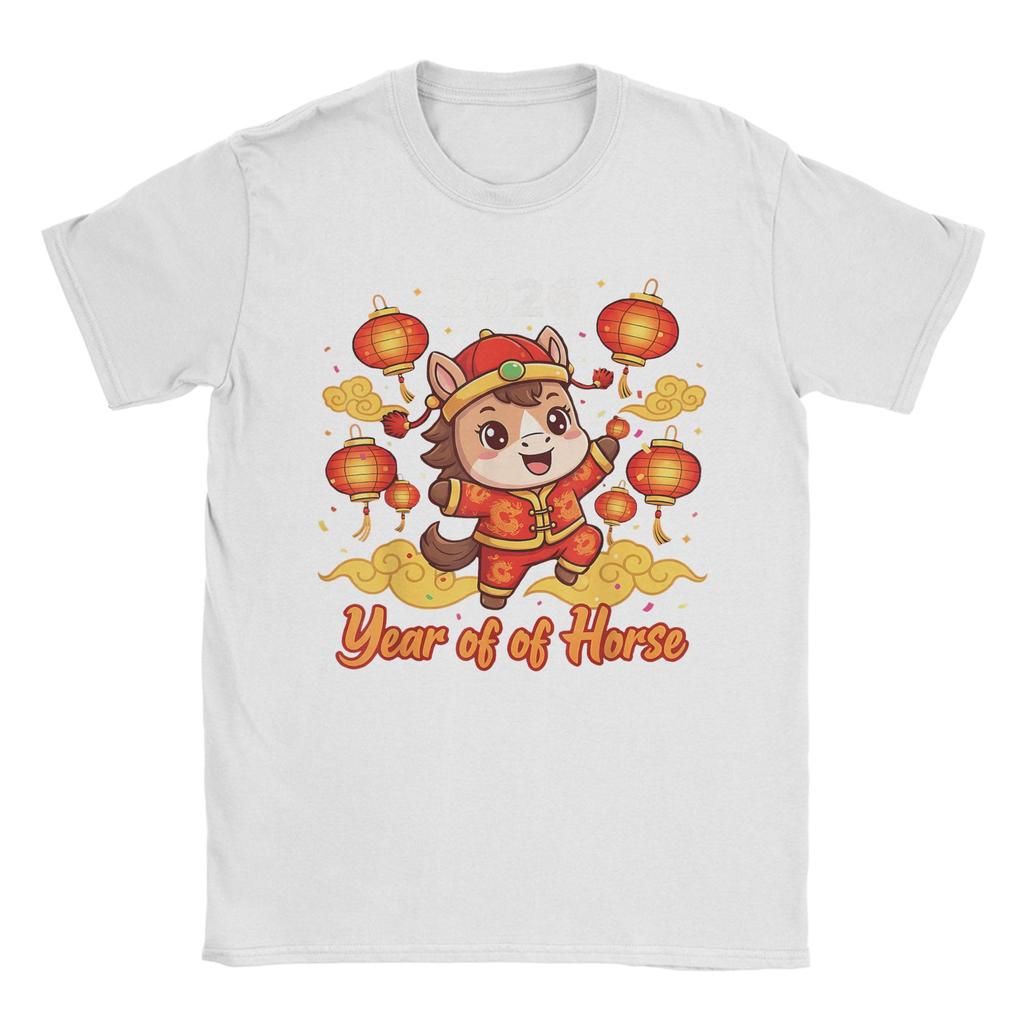 Casual TShirt Beach New Year 2026 Horse Happy Chinese New Year 2026 Hippie T Shirts  Cotton Tee Shirt for Men Y2K Clothing