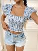 Women's European & American INS Summer Floral Square Neck Slim-Fit Top